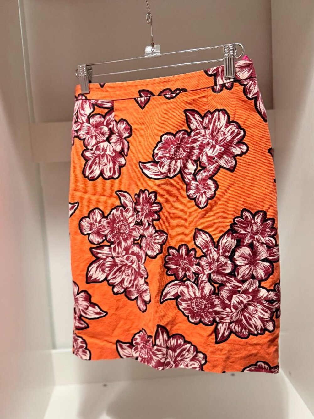Maeve Anthropologie Orange Maroon Floral Pencil Skirt Elastic Waist Zipper - 2